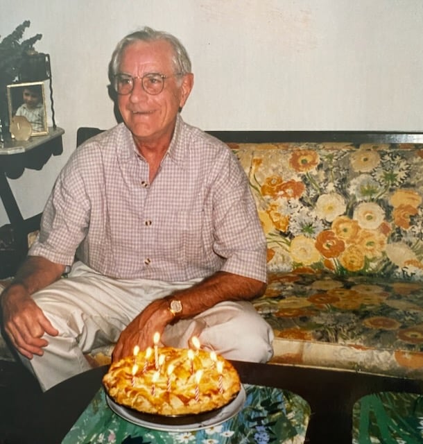 Shauna's dad Jack with a birthday tart